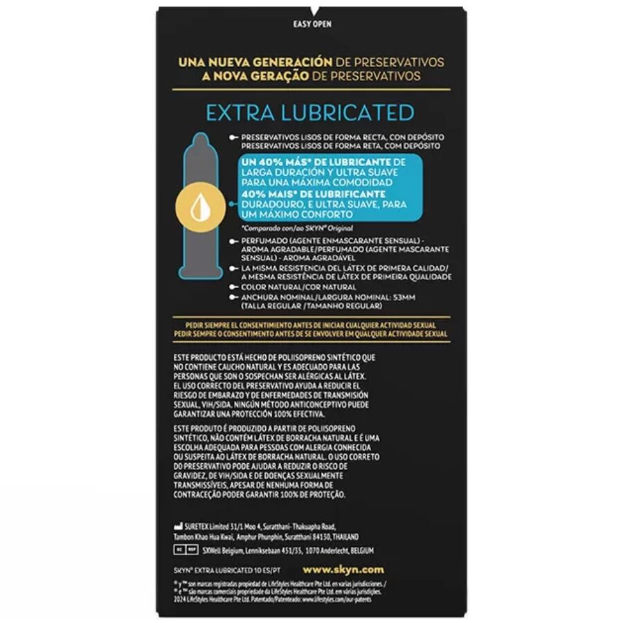 SKYN - PRESERVATIVO EXTRA LUBRICADO 10 UNIDADES