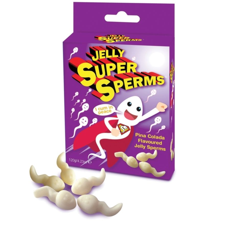 Spencer & Fleetwood Jelly Super Sperm Gominolas for semen enhancement, 120g, featuring colorful gummy candies in a clear container.