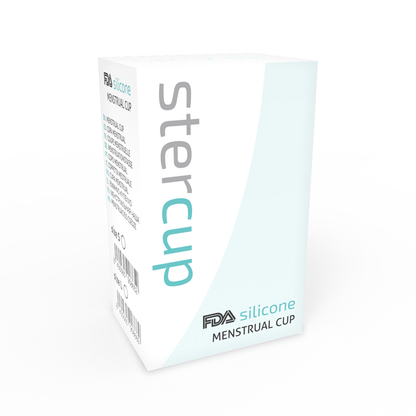 Copa menstrual STERCUP de silicona FDA en color lila, talla S, diseñada para uso femenino, visible en la imagen.