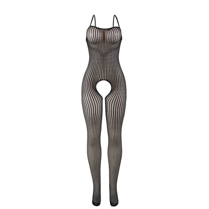 Bodystocking de rejilla negra sin costuras de la marca SUBBLIME BODYSTOCKINGS, talla única, con diseño elástico y sin entrepierna.