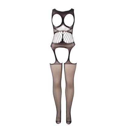 SUBBLIME - 951900 Crotchless Mesh Bodystocking with Open Shoulder and Cup, Black, One Size