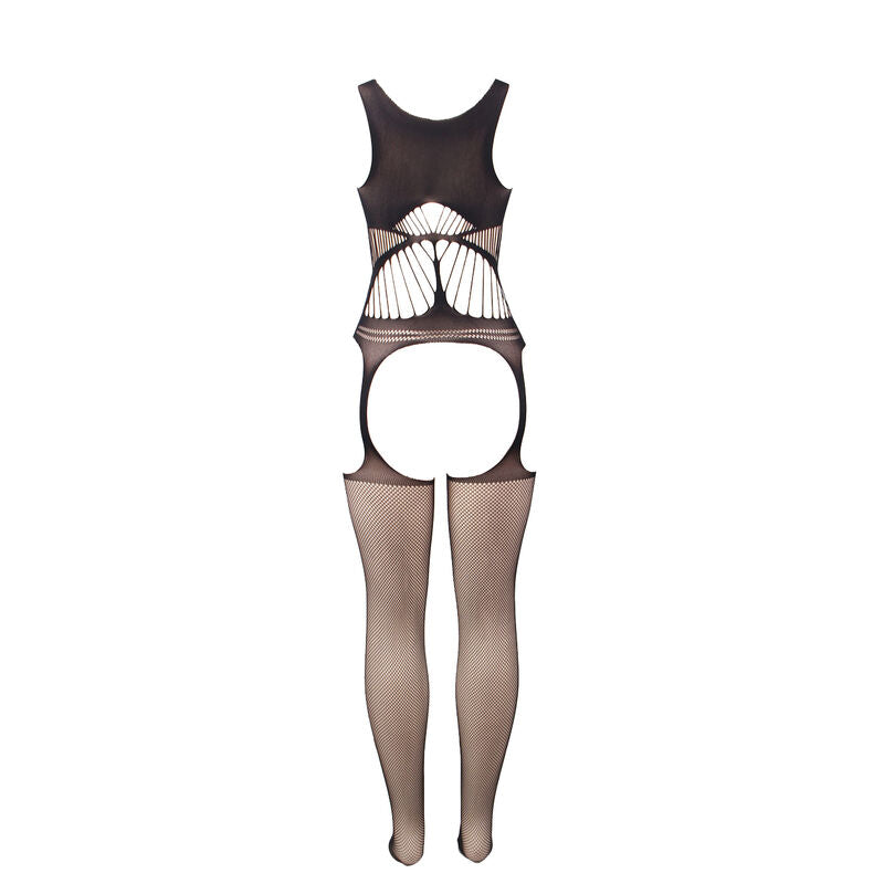 SUBBLIME - 951900 Crotchless Mesh Bodystocking with Open Shoulder and Cup, Black, One Size