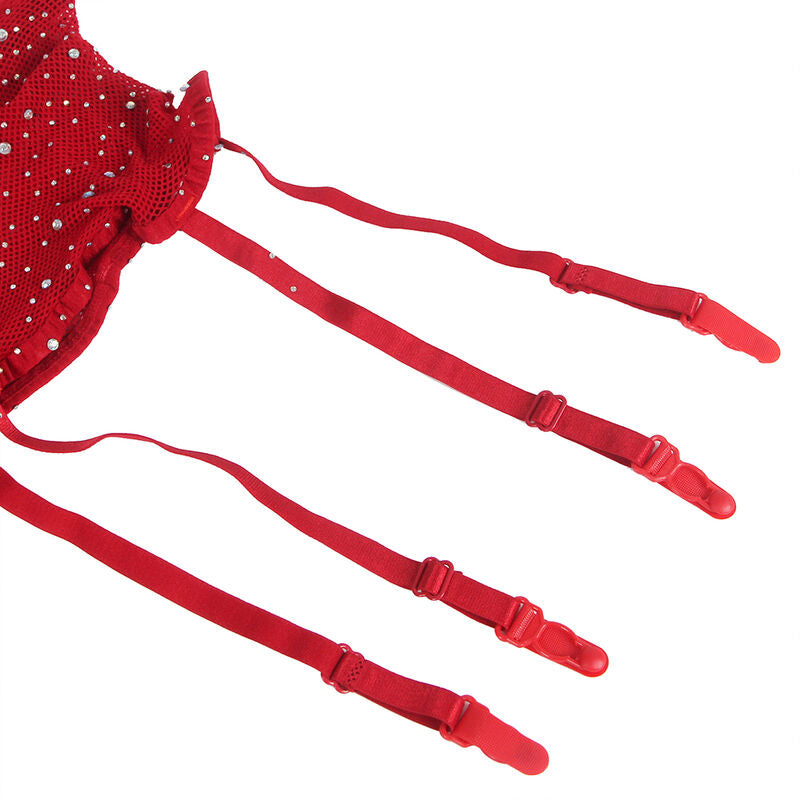 SUBBLIME - 952181 MESH BODYSTOCKING WITH GLOVES AND DIAMONDS RED ONE SIZE