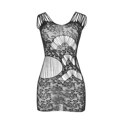 Vestido largo negro de rejilla con espalda abierta de la marca SUBBLIME DRESSES, talla única.