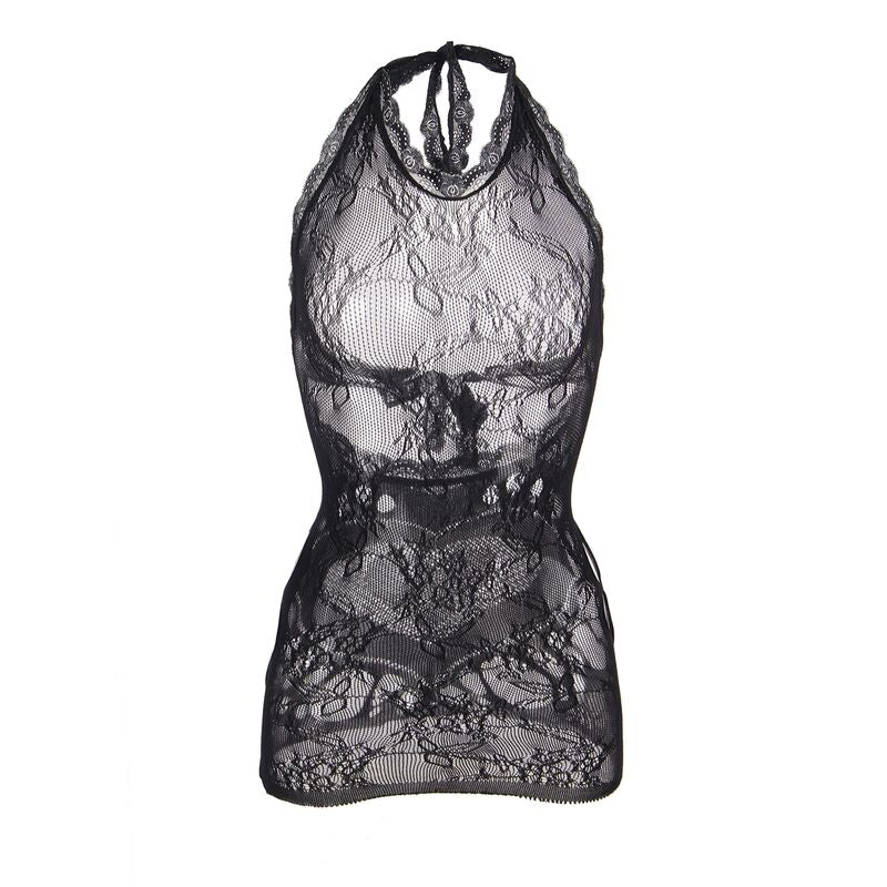 Vestido corto de rejilla SUBBLIME con espalda descubierta y detalle de corazón negro, talla única.