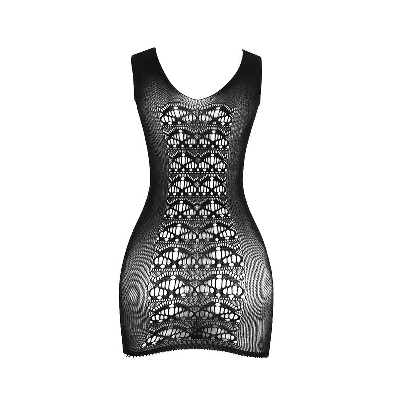 Vestido de rejilla corto negro de SUBBLIME DRESSES, tela elástica y ajustada, talla única, ideal para ocasiones elegantes.