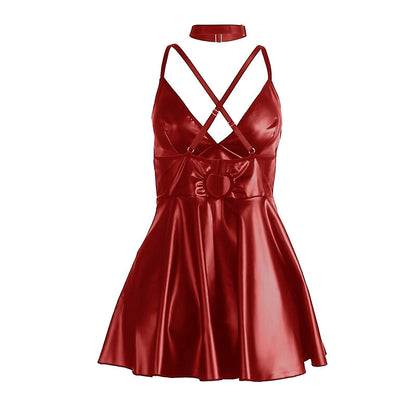 SUBBLIME - 955403 BURGUNDY LEATHER STRAPS DRESS L/XL