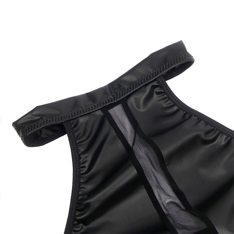 Vestido negro SUBBLIME con cuello halter y detalles transparentes, talla L/XL, estilo elegante y moderno.