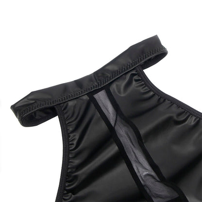 Vestido negro SUBBLIME con cuello halter y detalles transparentes, talla L/XL, estilo elegante y moderno.
