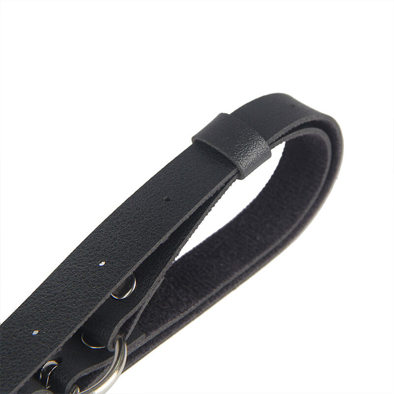Arnés de cuero negro SUBBLIME FETISH en forma de cinturón, talla única, diseñado para uso erótico y de fetiche.
