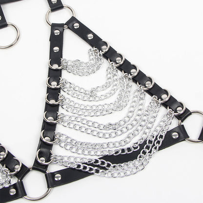 Arnés, sujetador y collar con cadenas de la marca SUBBLIME FETISH en talla única. Diseño elegante y ajustable con detalles metálicos.