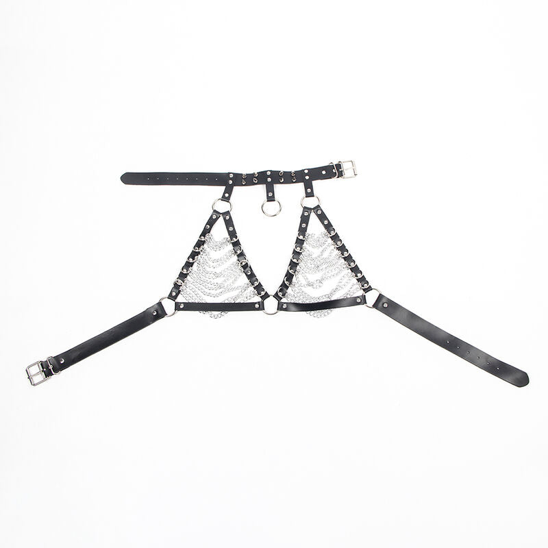 Arnés, sujetador y collar con cadenas de la marca SUBBLIME FETISH, en talla única, con detalles metálicos y diseño ajustado.