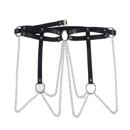Cinturón de cadenas con anillas de cuero negro de la marca SUBBLIME FETISH, en talla única, para uso personal o de moda.