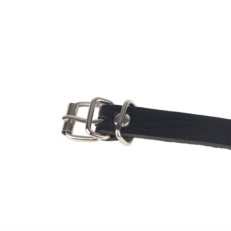 Cinturón de cadenas con anillas de cuero negro de la marca SUBBLIME FETISH, talla única, visible en la imagen.