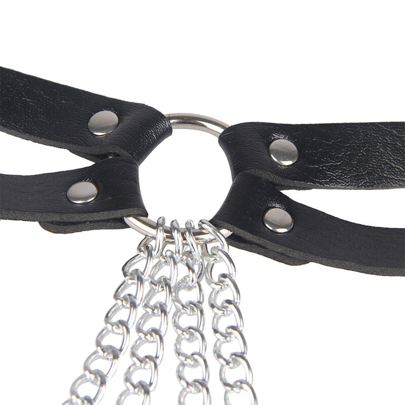 Cinturón de cadenas y anillas de cuero negro de la marca SUBBLIME FETISH, en talla única, para accesorios de moda y estilo audaz.