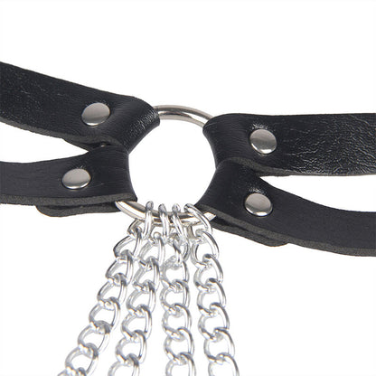 Cinturón de cadenas y anillas de cuero negro de la marca SUBBLIME FETISH, en talla única, para accesorios de moda y estilo audaz.