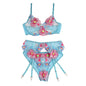 SUBBLIME - 954116 BRA + PANTIES WITH GARTER STRAP FLORAL DESIGN BLUE L/XL