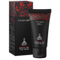 Gel TITAN para aumento de pene de 50 ml, frasco con etiqueta y envase de color azul y blanco, en fondo neutro.