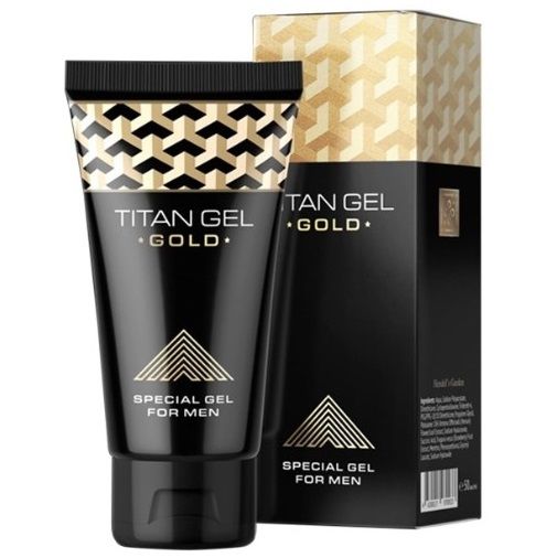Gel TITAN GEL Gold para aumento de pene en envase de 50 ml, con textura y color transparente, indicado para mejorar la circulación.