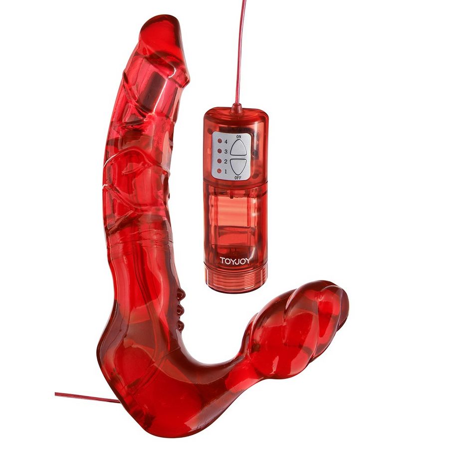 TOYJOY double penetration strapless harness with vibrator, featuring a sleek design and dual ends for versatile use.