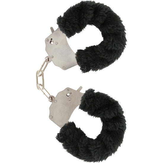 Esposas del amor negras de la marca TOYJOY, hechas de metal, con hebillas ajustables y diseño para juegos de pareja.