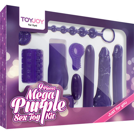 Kit de juguetes sexuales TOYJOY JUST FOR YOU MEGA PURPLE, conjunto completo con diferentes accesorios y vibradores en color púrpura