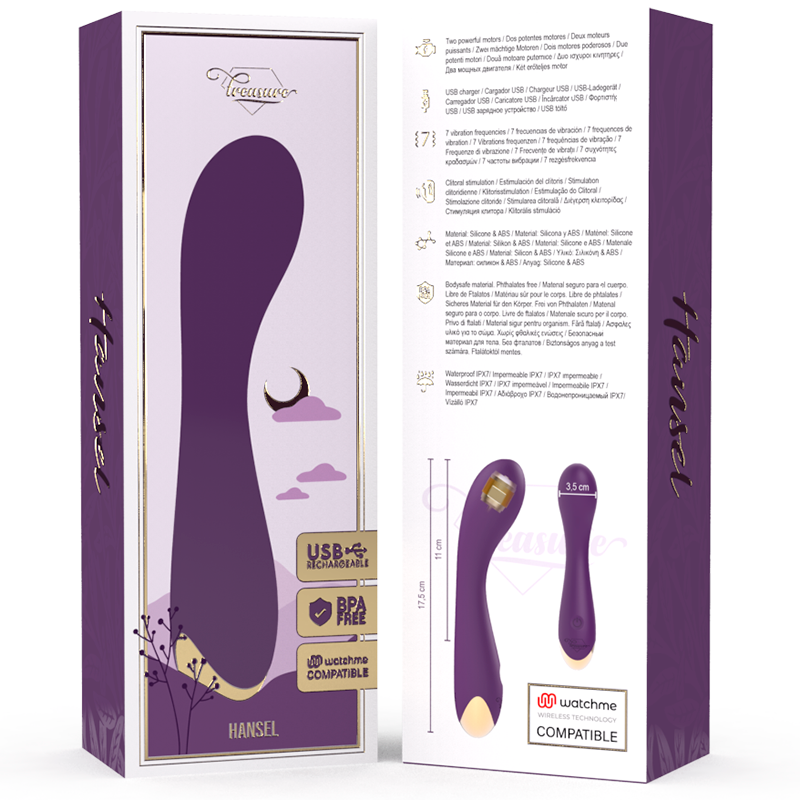 Vibrador G-spot TREASURE Hansel compatible con tecnología inalámbrica WatchMe, en color negro con diseño ergonómico.