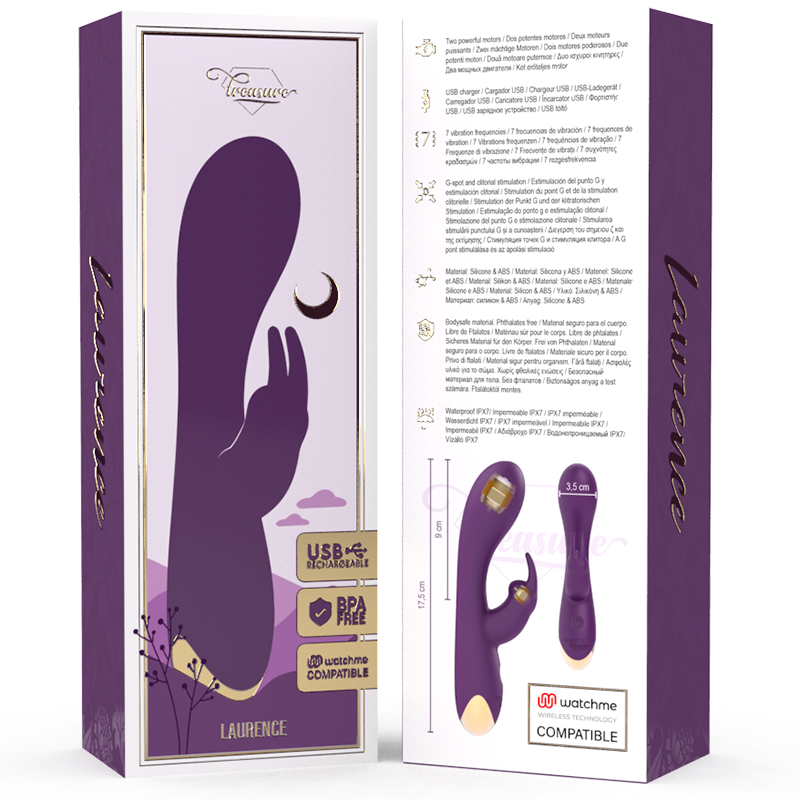 Vibrador Laurence Rabbit de TREASURE compatible con tecnología WatchMe Wireless, con diseño ergonómico y control inalámbrico.