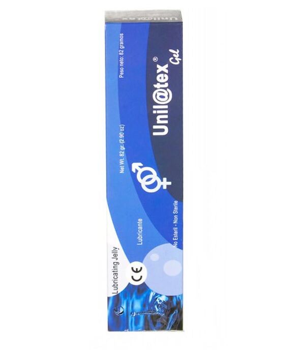 Gel lubricante UNILATEX de 82g en tubo, textura suave y transparente para mayor comodidad y lubricación.