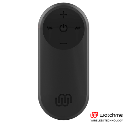 Control remoto universal negro de la marca WATCHME, con botones y diseño compacto para fácil manejo.