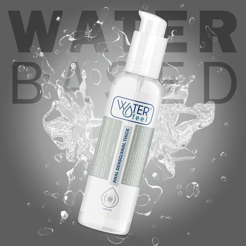 Lubricante anal WATERFEEL de 150 ml en botella, de textura suave y transparente para mayor comodidad y seguridad.