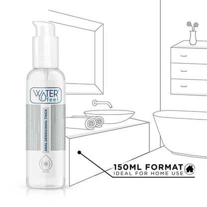 Lubricante anal Waterfeel de 150 ml en envase plástico, suave y transparente para mayor comodidad y lubricación.
