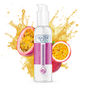 Lubricante WaterFeel base agua sabor fruta de la pasión, frasco de 175 ml, con etiqueta azul y diseño de fruta tropical