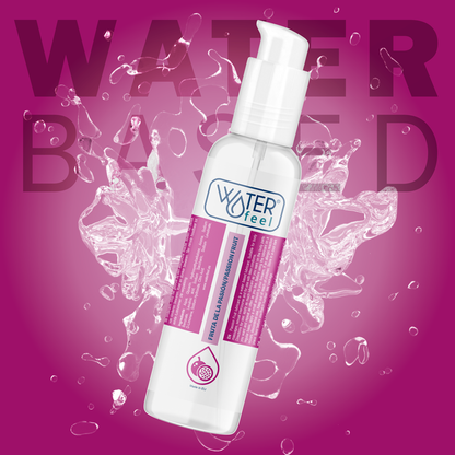 Lubricante Waterfeel de base agua con aroma a fruta de la pasión, botella de 175 ml, líquido transparente y suave.