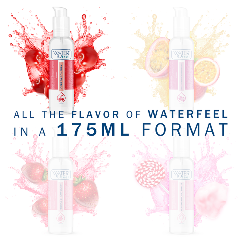 Lubricante de cereza Waterfeel de 175 ml, con botella y etiquetado visible en la imagen.