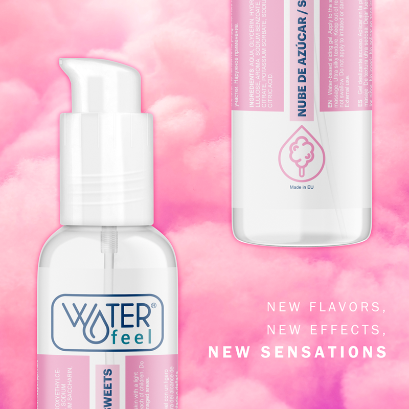Lubricante WATERFEEL Nube de Azúcar en botella de 175 ml, textura suave y agradable para mayor comodidad.