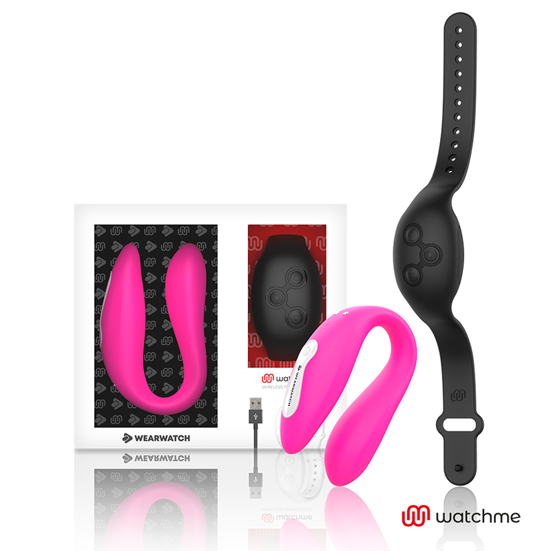 Reloj WearWatch WatchMe con vibrador dual tecnología en color fucsia y azabache, con pantalla digital y pulsera ajustable.