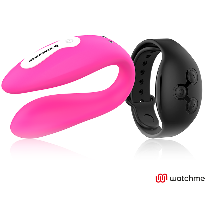Reloj vibrador Wearwatch WatchMe Dual Technology en color fucsia y azabache, con pantalla y diseño moderno.