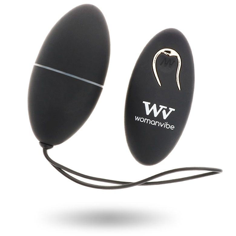 Control remoto Womanvibe ALSAN Huevo en silicona negra, diseñado para mujervibe, con acabado negro y funcionalidad ergonómica.
