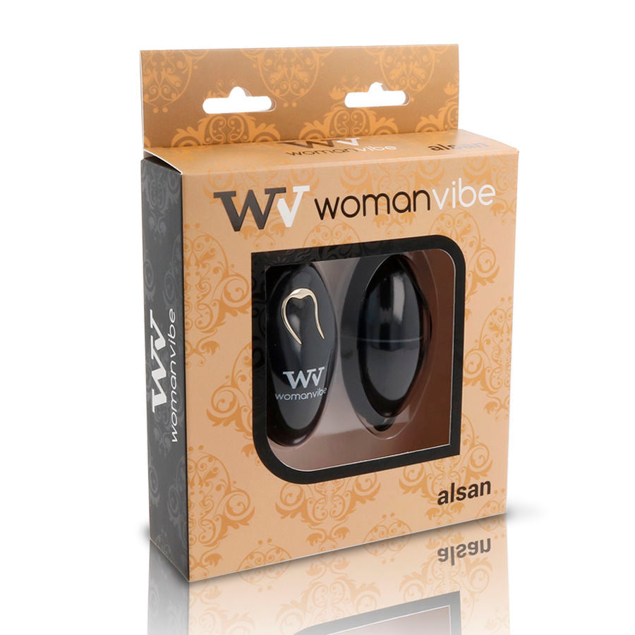 Control remoto para huevo Womanvibe Alsan en silicona negra, diseñado para facilitar el uso y la comodidad.