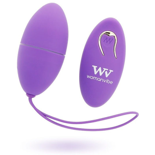 Purple silicone remote control toy from WOMANVIBE ALSAN HUEVO, designed for comfortable handling and discreet use.