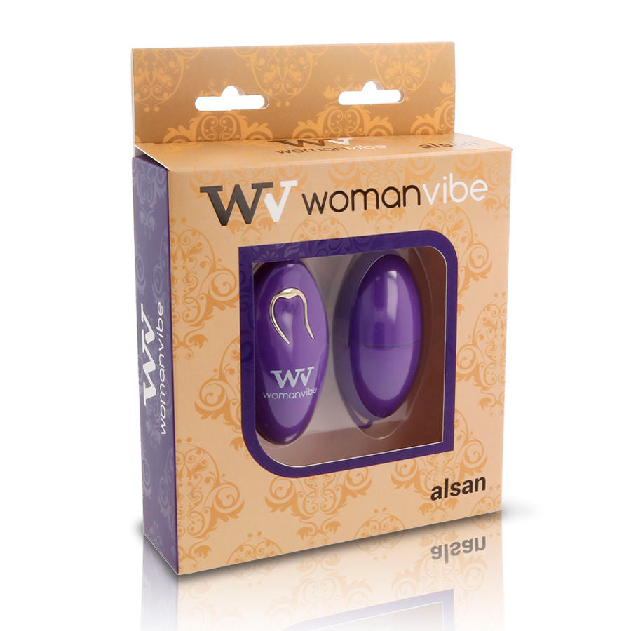 WomanVibe Alsan Huevo remote control in purple silicone, compact and ergonomic design for easy handling.