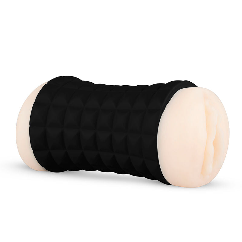 WomanVibe double Gumy masturbator, soft silicone exterior, detailed internal texture, designed for realistic pleasure.