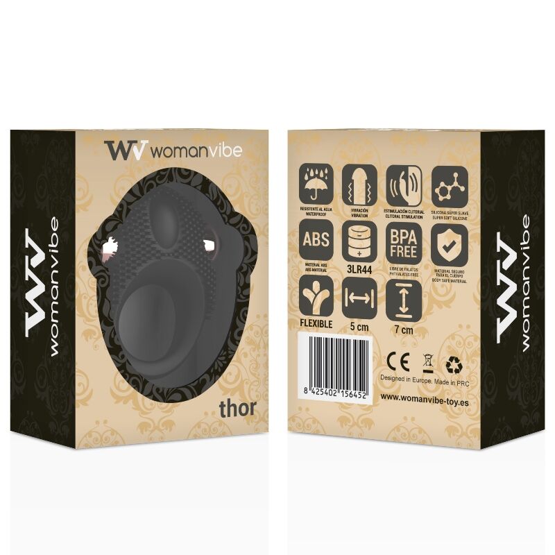 Anillo vibrador WOMANVIBE Thor de silicona, diseñado para estimulación, mostrado en la imagen.