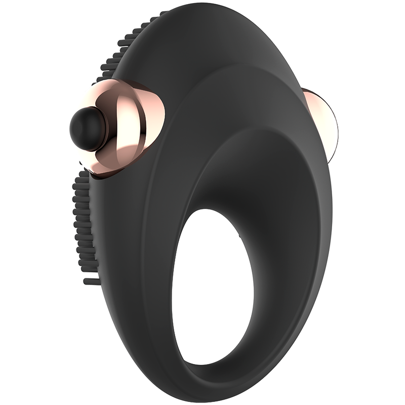 Anillo vibrador de silicona WOMANVIBE Thor, diseñado para estimulación íntima, en color negro con detalles suaves y ergonómicos.