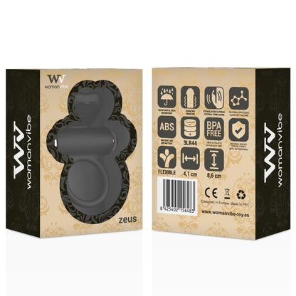 Anillo vibrador de silicona WOMANVIBE Zeus, diseñado para estimulación y placer, en color rosa con detalles suaves.