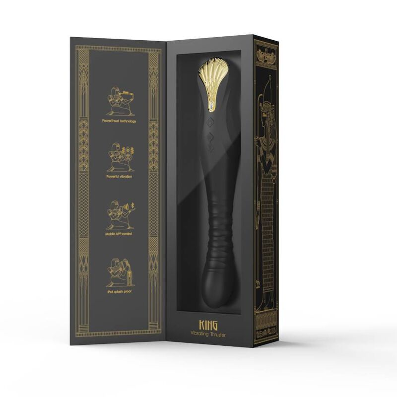 Vibrador ZALO King Thruster negro, con forma ergonómica y superficie suave, diseñado para placer y estimulación.